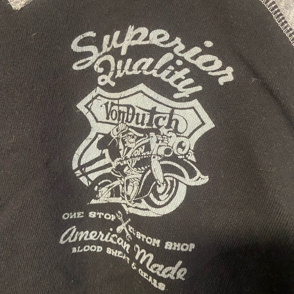 Von Dutch Black & Heather Gray Raglan Crewneck Sweatshirt Medium